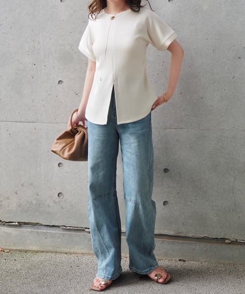 LAULEN(ローレン)の「center slit tee /クルーネックセンタースリット半袖 Tシャツ(Tシャツ/カットソー・レディース・ベージュ/ブラック/アイボリー・FREE)」の10枚目の写真