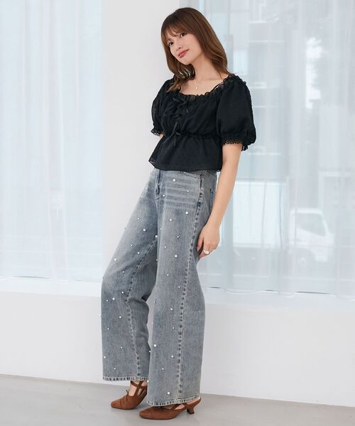 MAJESTIC LEGON（マジェスティックレゴン）の「フロントリボンオフショルブラウス（シャツ/ブラウス・レディース・ブルー系その他5/オフホワイト/ピンク系その他2/ベージュ系その他2/ブラック・MEDIUM）」の7枚目の写真