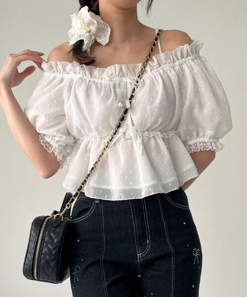 MAJESTIC LEGON（マジェスティックレゴン）の「フロントリボンオフショルブラウス（シャツ/ブラウス・レディース・ブルー系その他5/オフホワイト/ピンク系その他2/ベージュ系その他2/ブラック・MEDIUM）」の20枚目の写真