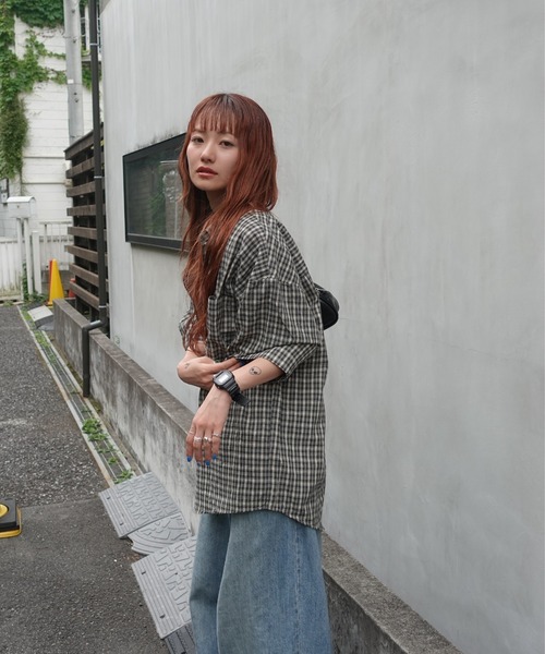 TEEN BOOP（ティーンブープ）の「VintageハーフスリーブチェックSH（シャツ/ブラウス・レディース・ブラック/ブルー・FREE）」の3枚目の写真