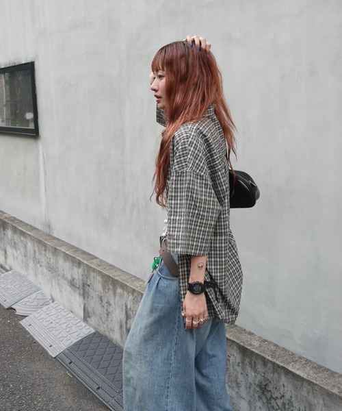 TEEN BOOP（ティーンブープ）の「VintageハーフスリーブチェックSH（シャツ/ブラウス・レディース・ブラック/ブルー・FREE）」の4枚目の写真