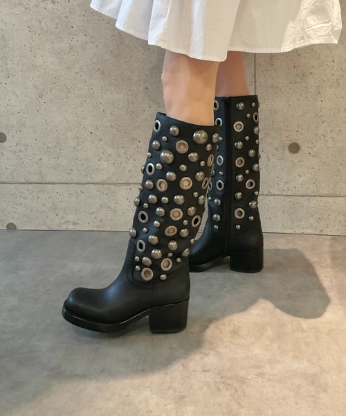 Jeffrey Campbell スタッズミドルブーツ ブラック 37 スタッズ ショートブーツ Jeffrey Campbell│Jeffrey Campbell
