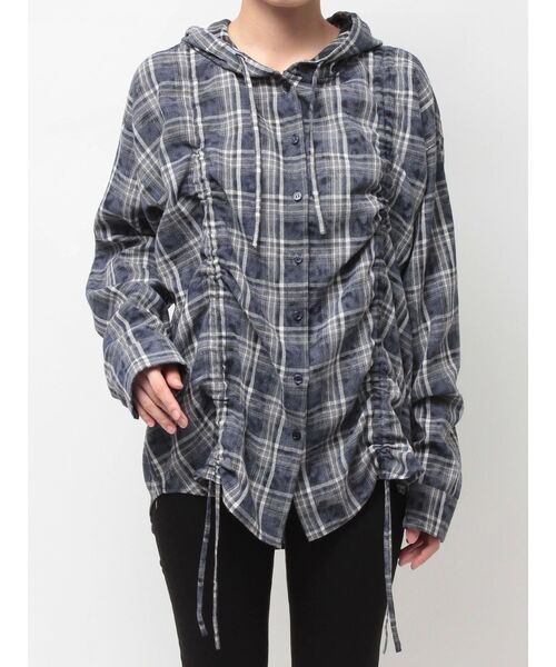 GYDA(ジェイダ)の「GG drawstringフードチェックシャツ(シャツ/ブラウス・レディース・ブラック/ネイビー/ベージュ・FREE)」の16枚目の写真