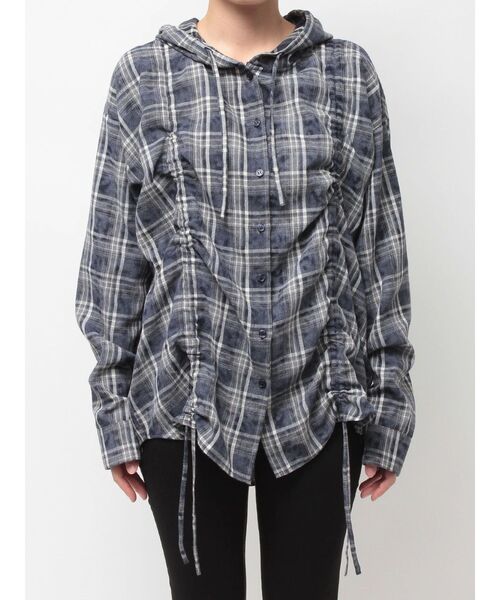 GYDA(ジェイダ)の「GG drawstringフードチェックシャツ(シャツ/ブラウス・レディース・ブラック/ネイビー/ベージュ・FREE)」の17枚目の写真