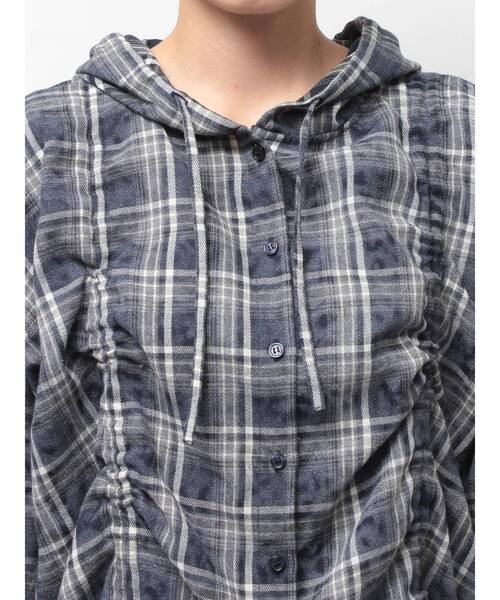 GYDA(ジェイダ)の「GG drawstringフードチェックシャツ(シャツ/ブラウス・レディース・ブラック/ネイビー/ベージュ・FREE)」の20枚目の写真