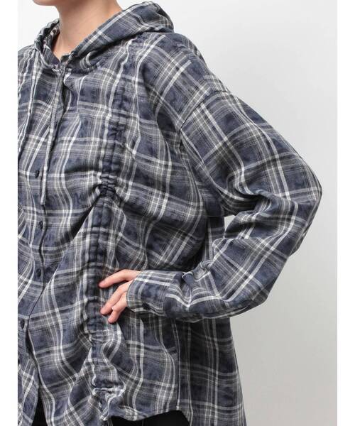 GYDA(ジェイダ)の「GG drawstringフードチェックシャツ(シャツ/ブラウス・レディース・ブラック/ネイビー/ベージュ・FREE)」の21枚目の写真