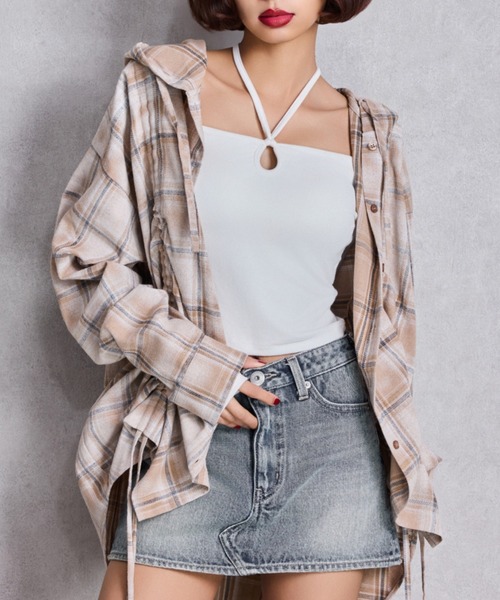 セール】GG drawstringフードチェックシャツ（シャツ/ブラウス）｜GYDA