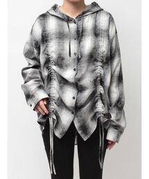 GYDA | GG drawstringフードチェックシャツ(シャツ/ブラウス)