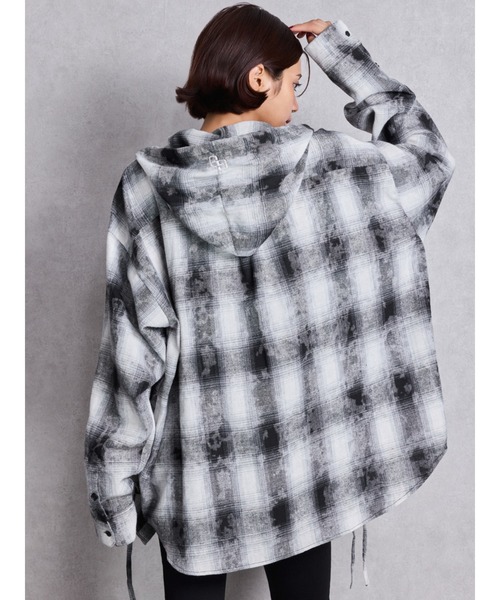 GYDA(ジェイダ)の「GG drawstringフードチェックシャツ(シャツ/ブラウス・レディース・ブラック/ネイビー/ベージュ・FREE)」の13枚目の写真