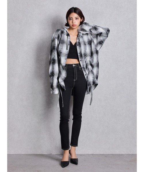 GYDA(ジェイダ)の「GG drawstringフードチェックシャツ(シャツ/ブラウス・レディース・ブラック/ネイビー/ベージュ・FREE)」の14枚目の写真