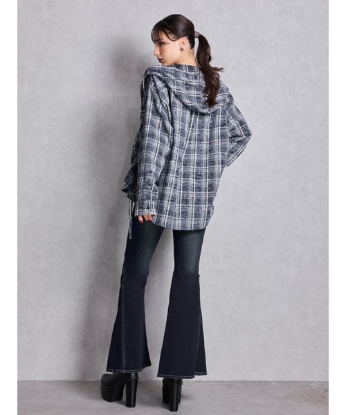 GYDA(ジェイダ)の「GG drawstringフードチェックシャツ(シャツ/ブラウス・レディース・ブラック/ネイビー/ベージュ・FREE)」の11枚目の写真