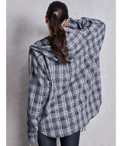 GYDA(ジェイダ)の「GG drawstringフードチェックシャツ(シャツ/ブラウス・レディース・ブラック/ネイビー/ベージュ・FREE)」の9枚目の写真