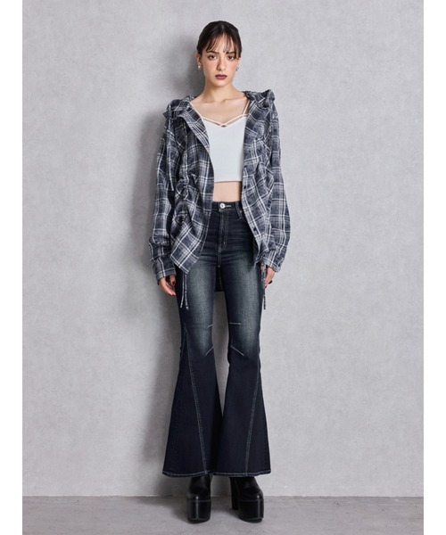 GYDA(ジェイダ)の「GG drawstringフードチェックシャツ(シャツ/ブラウス・レディース・ブラック/ネイビー/ベージュ・FREE)」の10枚目の写真