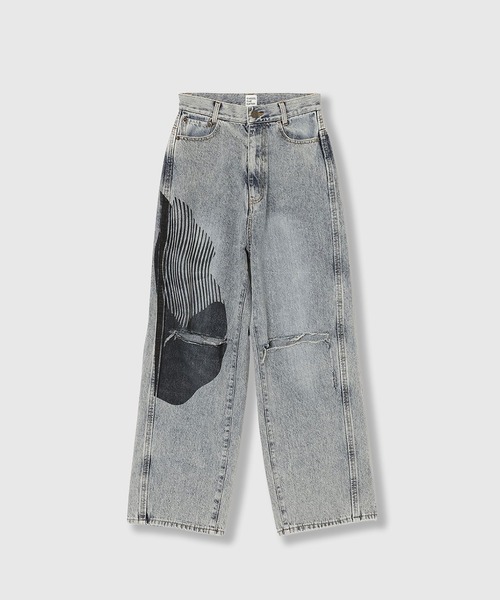 THINGS THAT MATTER(シングス ザット マター)の「AICON × KNEE CUTTING DENIM PANTS / アイコンニーカッティングデニムパンツ(デニムパンツ・レディース・ブルー・1/2)」の4枚目の写真