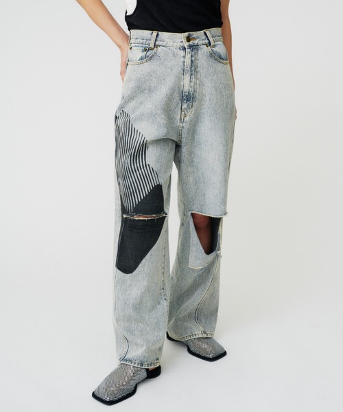 THINGS THAT MATTER(シングス ザット マター)の「AICON × KNEE CUTTING DENIM PANTS / アイコンニーカッティングデニムパンツ(デニムパンツ・レディース・ブルー・1/2)」の7枚目の写真