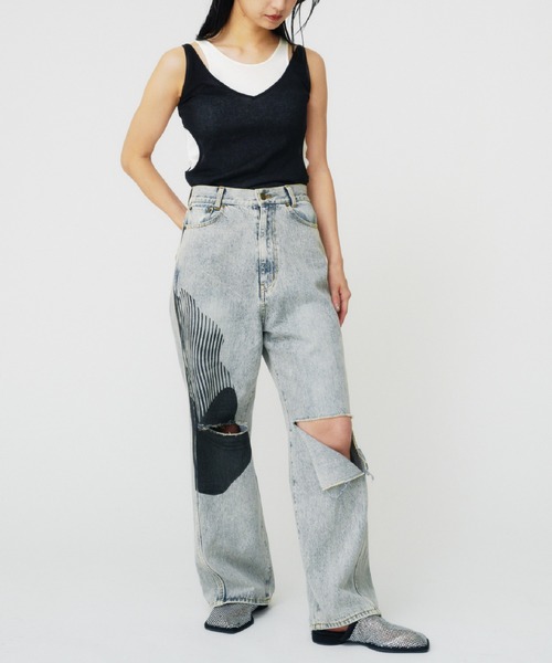 THINGS THAT MATTER(シングス ザット マター)の「AICON × KNEE CUTTING DENIM PANTS / アイコンニーカッティングデニムパンツ(デニムパンツ・レディース・ブルー・1/2)」の10枚目の写真