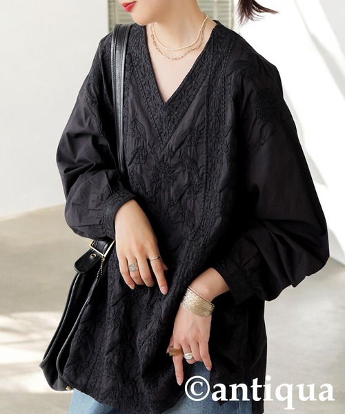 antiqua(アンティカ)の「刺繍ブラウス(シャツ/ブラウス・レディース・ブラウン系その他/オフホワイト/ブラック・ONESIZE)」の3枚目の写真