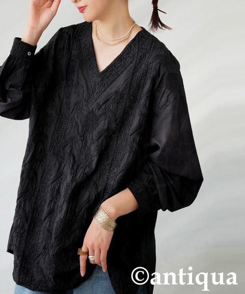 antiqua(アンティカ)の「刺繍ブラウス(シャツ/ブラウス・レディース・ブラウン系その他/オフホワイト/ブラック・ONESIZE)」の9枚目の写真
