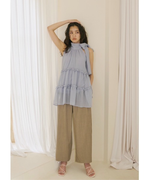 NOTREemor(ノートルエモア)の「sheer check flare top(Tシャツ/カットソー・レディース・グレー系その他/アイボリー・FREE)」の2枚目の写真