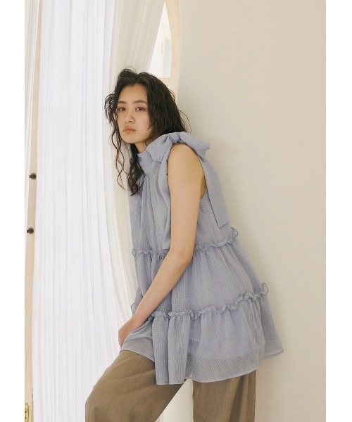 NOTREemor(ノートルエモア)の「sheer check flare top(Tシャツ/カットソー・レディース・グレー系その他/アイボリー・FREE)」の13枚目の写真