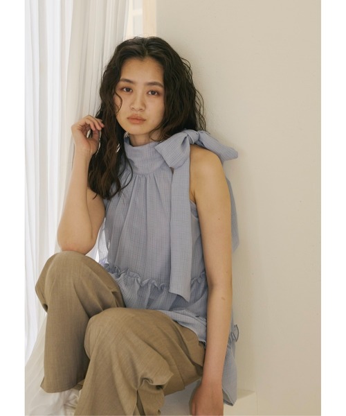 トップス NOTRE emore sheer check flare top sheer check flare top – NOTRE émor