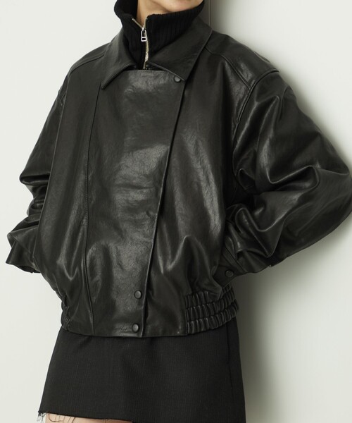 AEWEN MATOPH(イウエン マトフ)の「<AEWEN MATOPH>リブカラーレザーブルゾン(ブルゾン・レディース・ブラック・36/38)」の1枚目の写真
