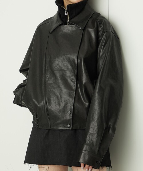AEWEN MATOPH(イウエン マトフ)の「<AEWEN MATOPH>リブカラーレザーブルゾン(ブルゾン・レディース・ブラック・36/38)」の2枚目の写真
