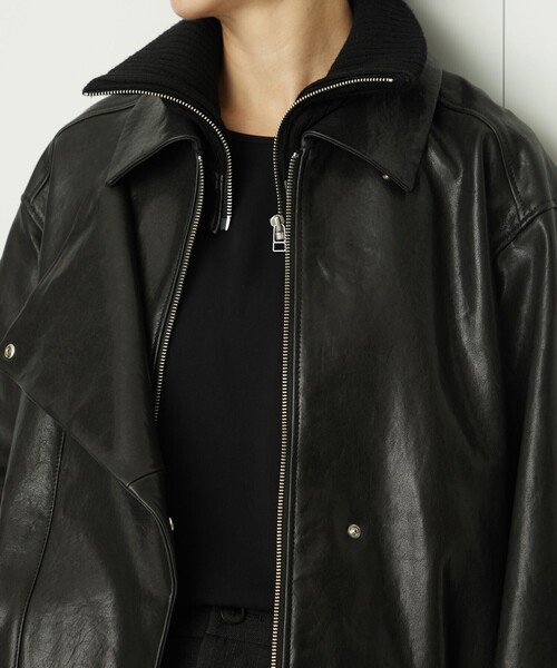 AEWEN MATOPH(イウエン マトフ)の「<AEWEN MATOPH>リブカラーレザーブルゾン(ブルゾン・レディース・ブラック・36/38)」の3枚目の写真