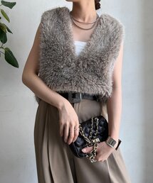 人気❣️DOUDOU カットジョーゼットベスト 黒 DouDou（ドゥドゥ）の「カットジョーゼットベスト（ベスト