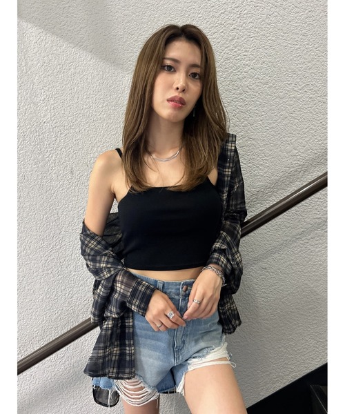 EGOIST（エゴイスト）の「チェック柄シアーオーバーシャツ（シャツ/ブラウス・レディース・ネイビー/ベージュ・FREE）」の2枚目の写真