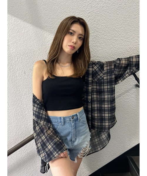 EGOIST（エゴイスト）の「チェック柄シアーオーバーシャツ（シャツ/ブラウス・レディース・ネイビー/ベージュ・FREE）」の3枚目の写真