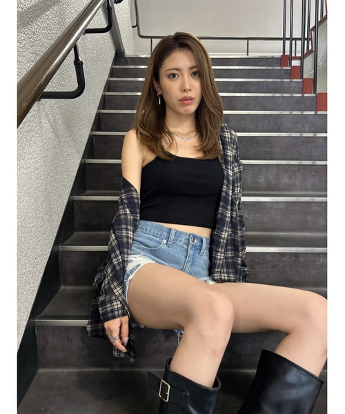 EGOIST（エゴイスト）の「チェック柄シアーオーバーシャツ（シャツ/ブラウス・レディース・ネイビー/ベージュ・FREE）」の4枚目の写真