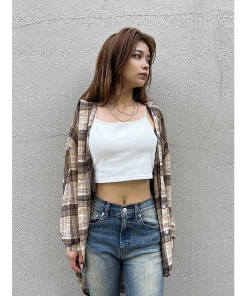 EGOIST（エゴイスト）の「チェック柄シアーオーバーシャツ（シャツ/ブラウス・レディース・ネイビー/ベージュ・FREE）」の6枚目の写真