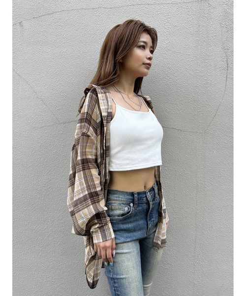 EGOIST（エゴイスト）の「チェック柄シアーオーバーシャツ（シャツ/ブラウス・レディース・ネイビー/ベージュ・FREE）」の7枚目の写真