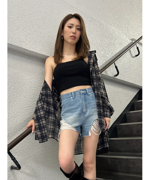 EGOIST（エゴイスト）の「チェック柄シアーオーバーシャツ（シャツ/ブラウス・レディース・ネイビー/ベージュ・FREE）」の5枚目の写真