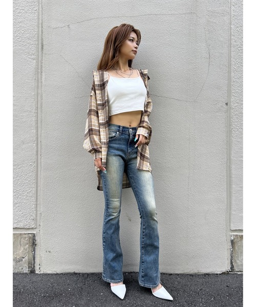 EGOIST（エゴイスト）の「チェック柄シアーオーバーシャツ（シャツ/ブラウス・レディース・ネイビー/ベージュ・FREE）」の12枚目の写真