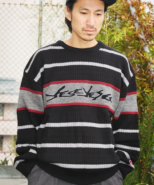 TENGA(テンガ)の「Tenga x Y.E.S Stripe Knit Pullover Black(ニット/セーター・メンズ・ブラック・X-LARGE/LARGE/MEDIUM)」の1枚目の写真