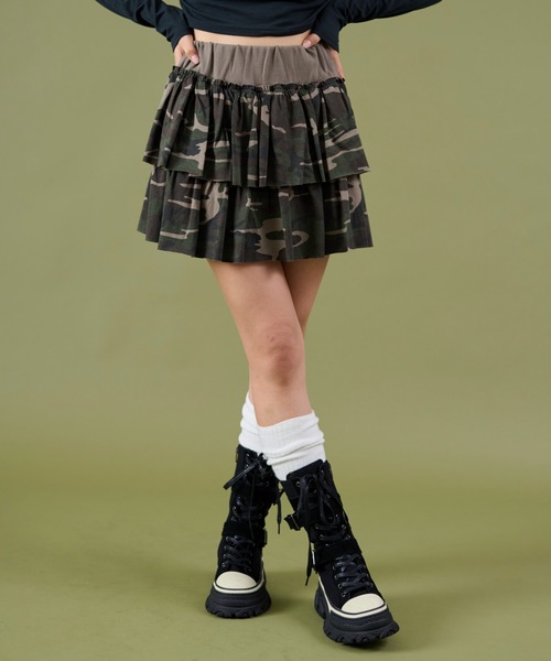 dispark(ディスパーク)の「DISPARK/カモフラティアードミニスカパン(スカート・レディース・カーキ・FREE)」の6枚目の写真