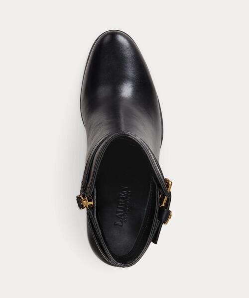 (取寄) ローレン ラルフローレン レディース コリンズ バーニッシュド レザー ブーティ ヒール Lauren Ralph Lauren women Collins Burnished Leather Bootie Heel Black Brooke II バーニッシュド レザー ブーティ ヒール（ブーツ）｜LAUREN