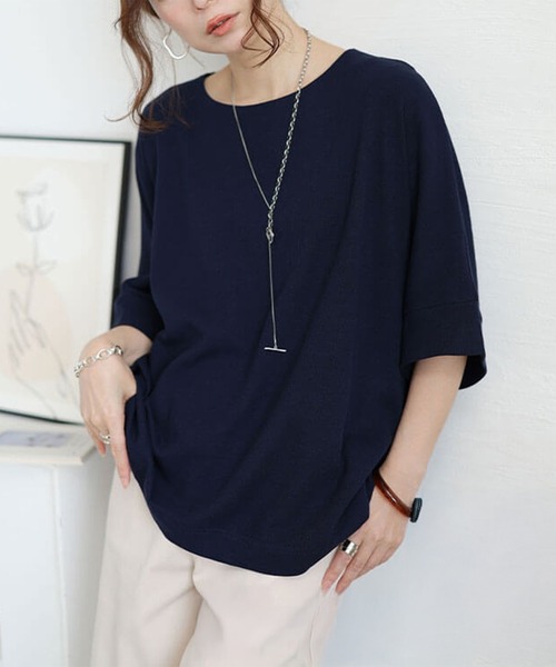 GOLDJAPAN(ゴールドジャパン)の「コットンワッフルドルマンTシャツ【大きいサイズ対応】(Tシャツ/カットソー・レディース・杢グレー/チャコールグレー/ホワイト/ブラック/ネイビー/パープル・LL~3L/4L~5L)」の6枚目の写真
