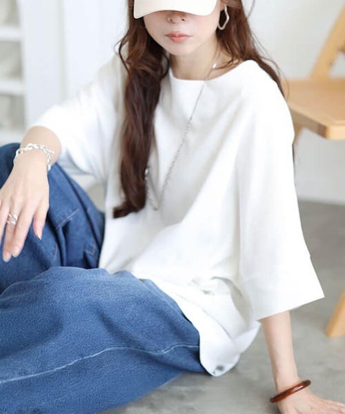 GOLDJAPAN(ゴールドジャパン)の「コットンワッフルドルマンTシャツ【大きいサイズ対応】(Tシャツ/カットソー・レディース・杢グレー/チャコールグレー/ホワイト/ブラック/ネイビー/パープル・LL~3L/4L~5L)」の3枚目の写真