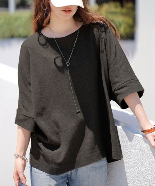 GOLDJAPAN(ゴールドジャパン)の「コットンワッフルドルマンTシャツ【大きいサイズ対応】(Tシャツ/カットソー・レディース・杢グレー/チャコールグレー/ホワイト/ブラック/ネイビー/パープル・LL~3L/4L~5L)」の1枚目の写真