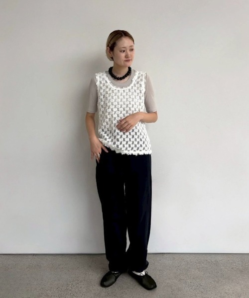 anuke（アンヌーク）の「Lace Sleeveless Tops（Tシャツ/カットソー・レディース・ホワイト/ブラック・FREE）」の5枚目の写真