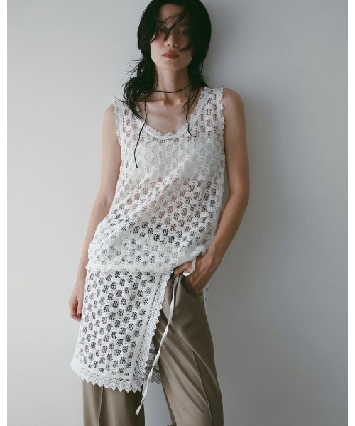 anuke（アンヌーク）の「Lace Sleeveless Tops（Tシャツ/カットソー・レディース・ホワイト/ブラック・FREE）」の9枚目の写真