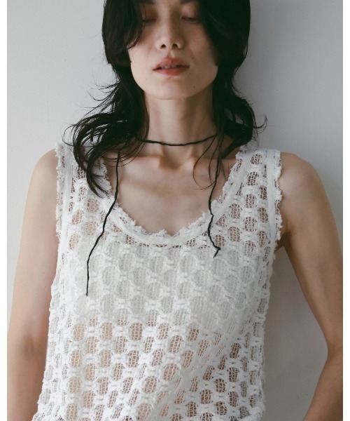 anuke（アンヌーク）の「Lace Sleeveless Tops（Tシャツ/カットソー・レディース・ホワイト/ブラック・FREE）」の7枚目の写真