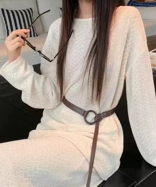 Lace Ladies(レースレディース)の「透かし編み クルーネック ベルト付き ニット セットアップ(セットアップ・レディース・アイボリー/ブラック/ベージュ・FREE)」の8枚目の写真