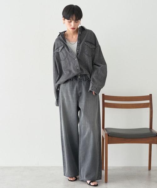 AMERICAN HOLIC（アメリカンホリック）の「ワイドデニム【WEB限定サイズ有り】（デニムパンツ・レディース・ブラック/ライトインディゴブルー/グレー・XS/L/M/S）」の22枚目の写真