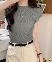 フレンチスリーブサマーニットトップス夏服