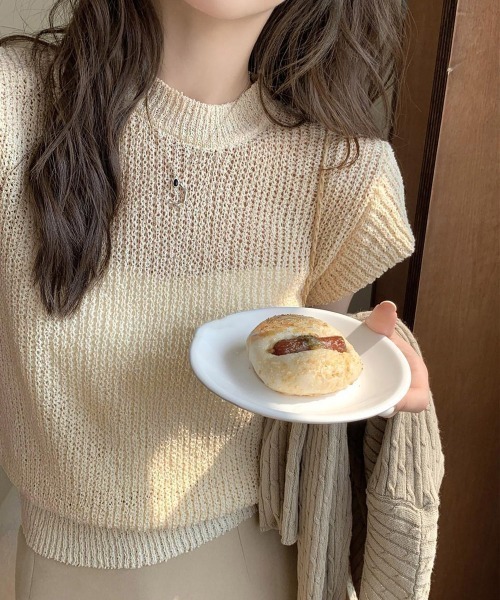 Miniministore（ミニミニストア）の「フレンチスリーブサマーニットトップス夏服（Tシャツ/カットソー・レディース・チェリーピンク/ブラック/グレー/ベージュ/ミント/ピンク/ホワイト/ラベンダー・FREE）」の5枚目の写真