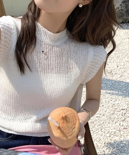 Miniministore（ミニミニストア）の「フレンチスリーブサマーニットトップス夏服（Tシャツ/カットソー・レディース・チェリーピンク/ブラック/グレー/ベージュ/ミント/ピンク/ホワイト/ラベンダー・FREE）」の2枚目の写真